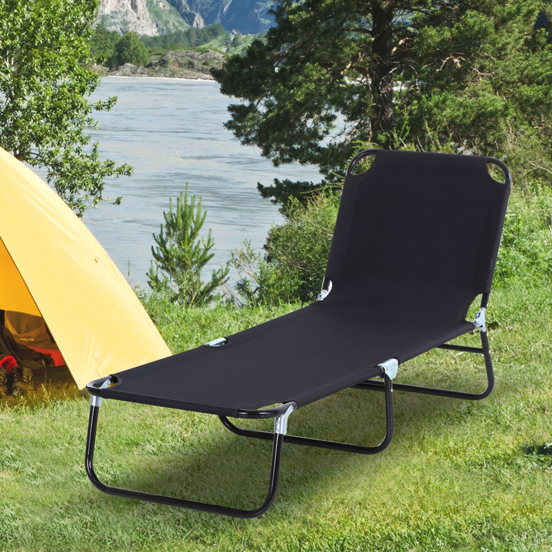Folding Chaise Lounge Pool Chairs, Outdoor Sun Tanning Chairs, Reclining Back, Steel Frame & Breathable Mesh For Beach, Yard, Patio, Black