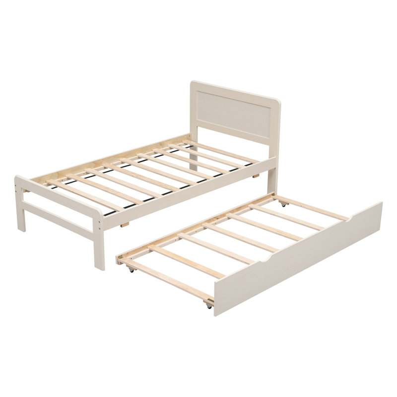 Bed Frame with Trundle,Platform Bed,Beds, White Washed
