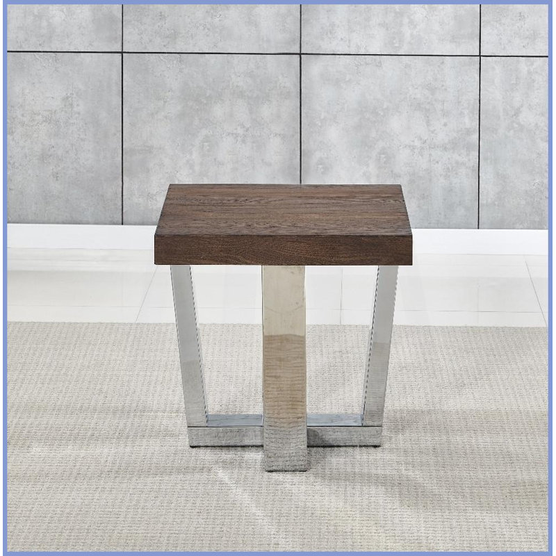 Table basse rustique brune moderne: placages d'orme de 3 mm, base en fer chromé et amp; Patins de protection du sol