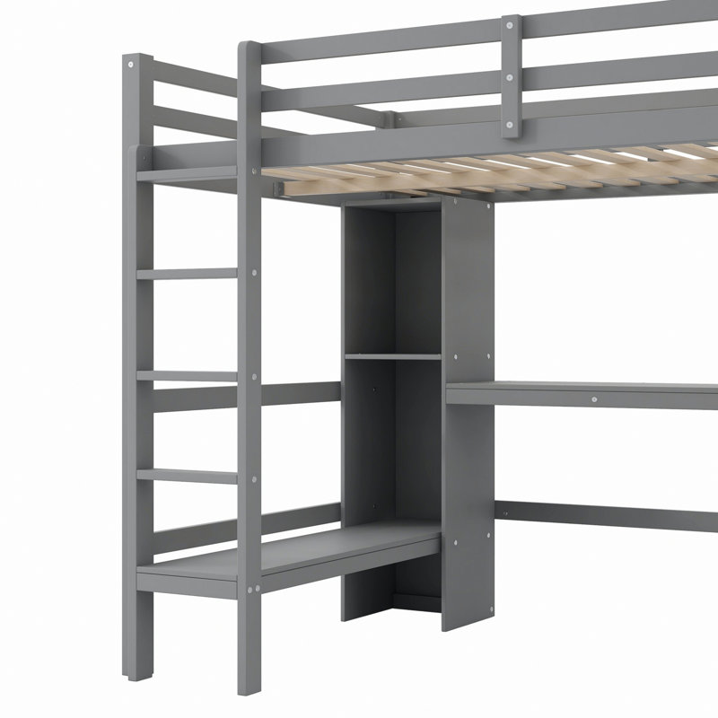 Lit mezzanine avec tablettes et bureau sous le lit, Gris