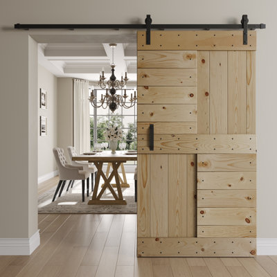 S Series 84'' Solid Wood Paneled Painted without Installation Hardware Kit Barn Door