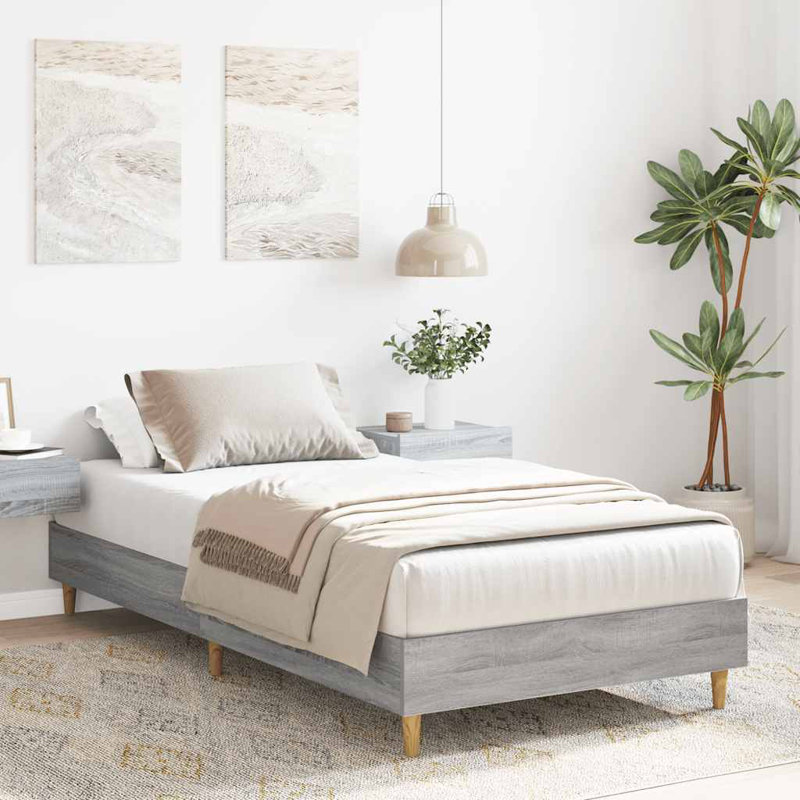 Bed Frame No Mattress Engineered Wood, 102 x 203cm, Grey Sonoma