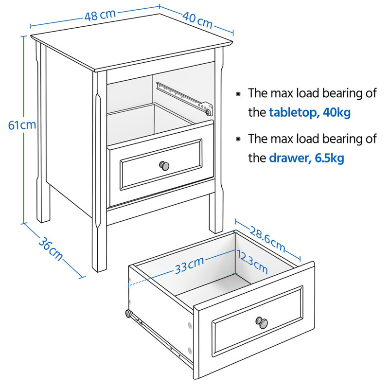 2 Drawers Bedside Table, White