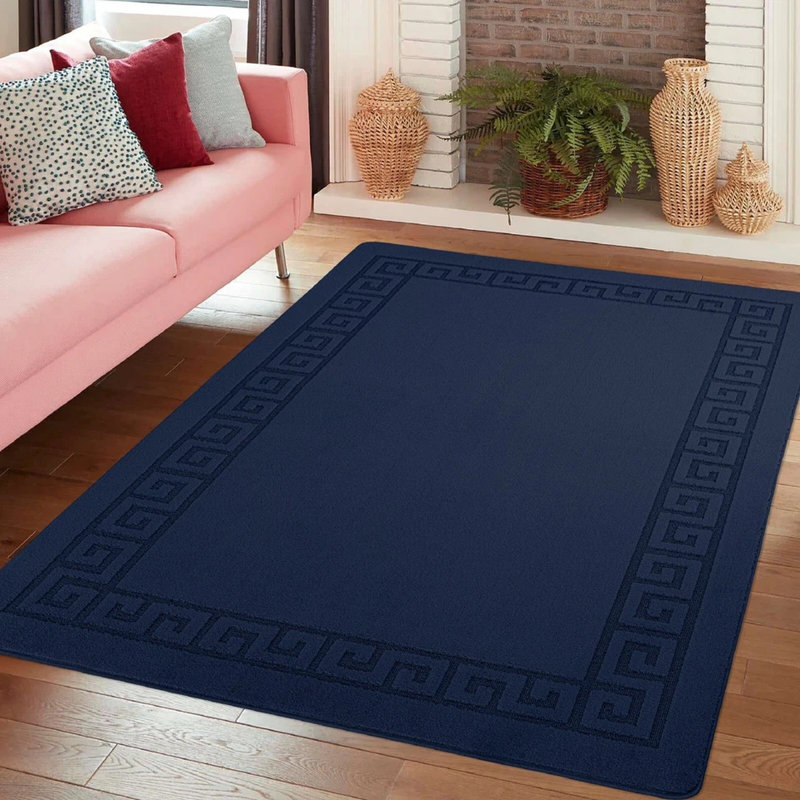 Navy Non Slip Rocco Area Rugs & Runners – Luxury Living Room Carpet, Bedroom Rug, Kitchen Floor Mat & Hallway Door Mat