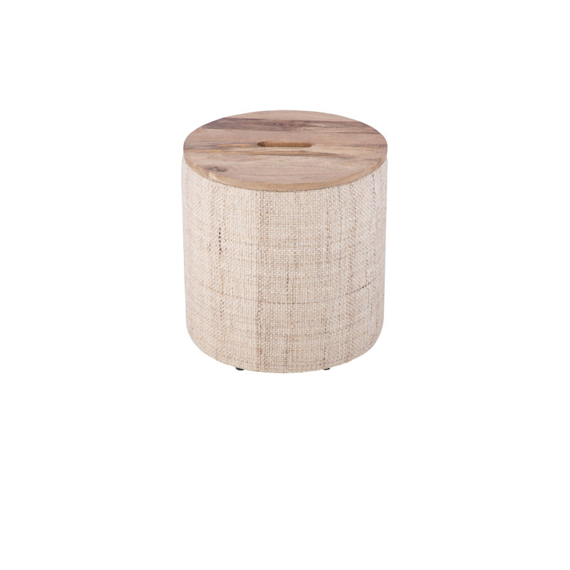 Elegant Beige 16" Round Storage Ottoman with Hidden Compartment, Wool, Beige