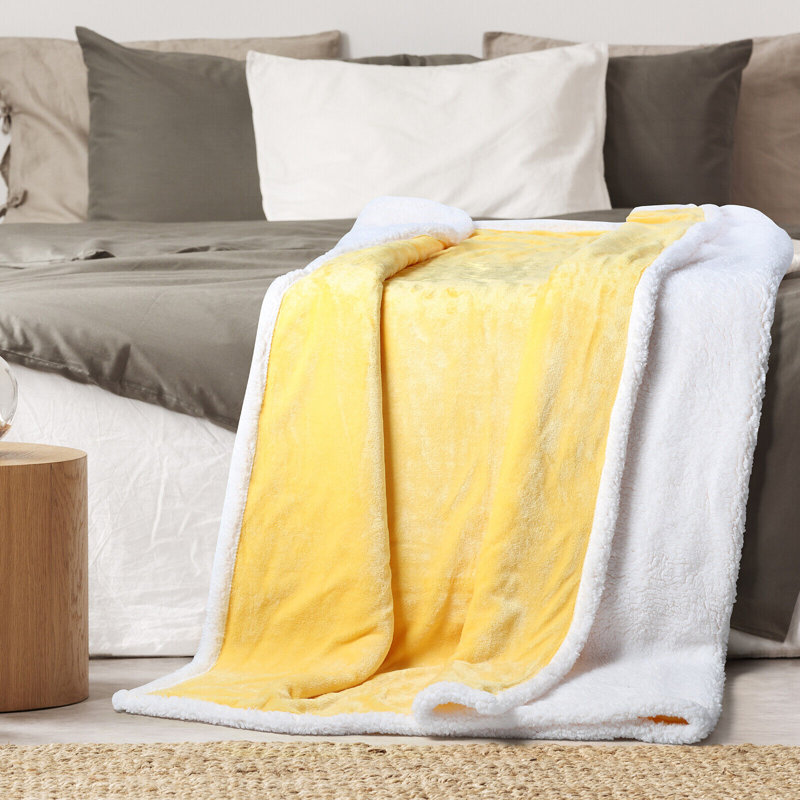 Jeté léger en flanelle de luxe à imprimé uni Oumilen, 50 po x 60 po, bleu, Jaune