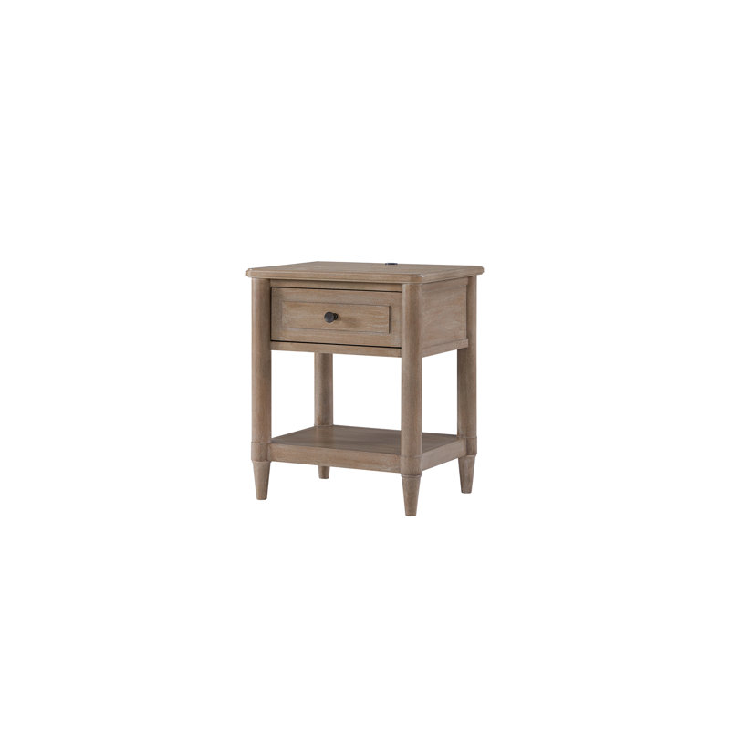 Table de chevet en placage avec finition sable, dossier de chargement, tablette fonctionnelle et tablette ouverte, 17 po de style transitionnel - Petite table de chevet avec finition, charge, pour les articles personnels, présentoir à tablettes, hauteur 26 po