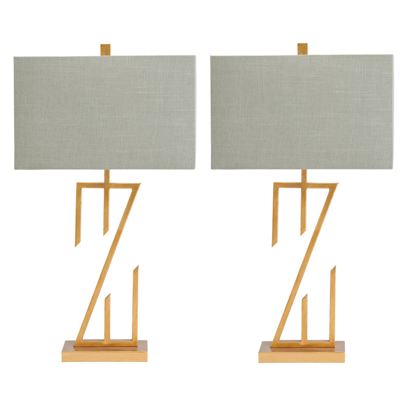 28.25" Metal Table Lamp With Gray Shade