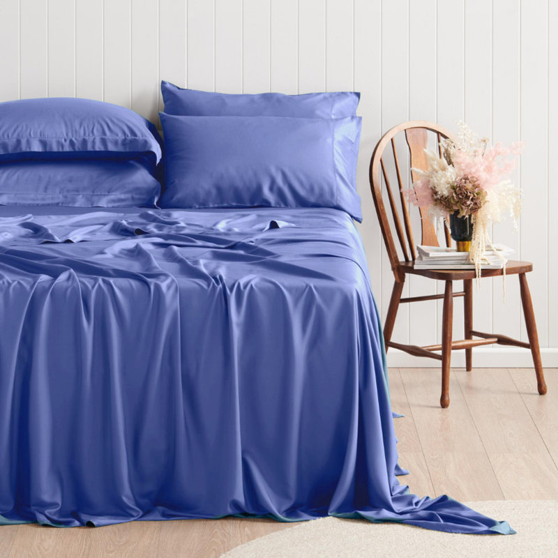 6-Piece Premium Rayon Sheet Set – Ultra Soft & Breathable, Twin Sheet Set + 1 Fitted Sheet + 4 Pillowcases, Violet Blue