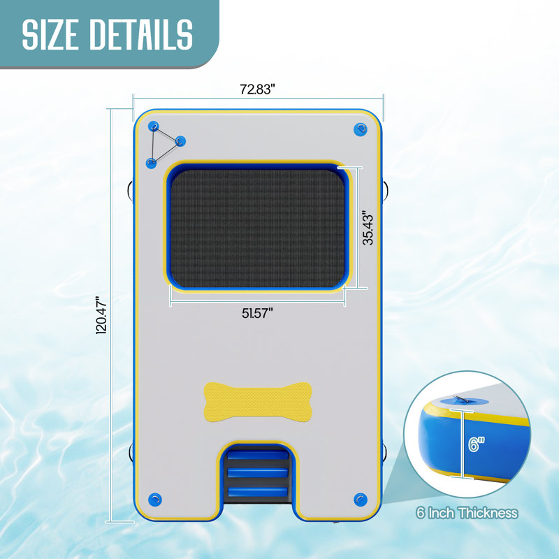 Plateforme gonflable de quai flottant avec hamac à eau et échelle détachable, 10 pi L 6 pi. L, PVC brossé, gris, Gris