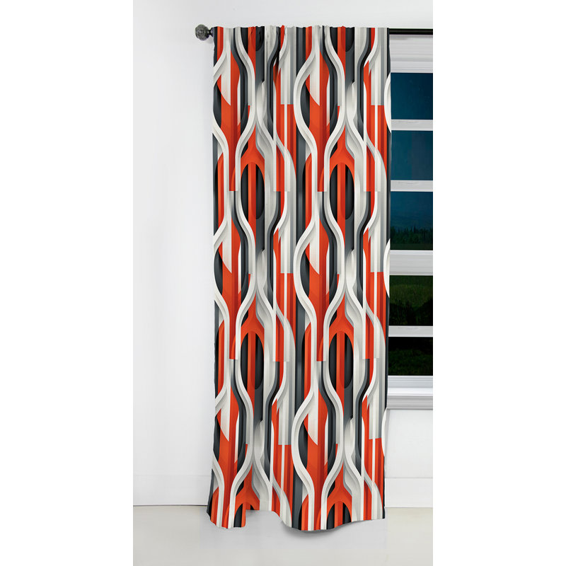 Grey And Red Geometric - Stripped Curtain - Blackout Striped Curtain - 1 Panels, 52" W x 90" L