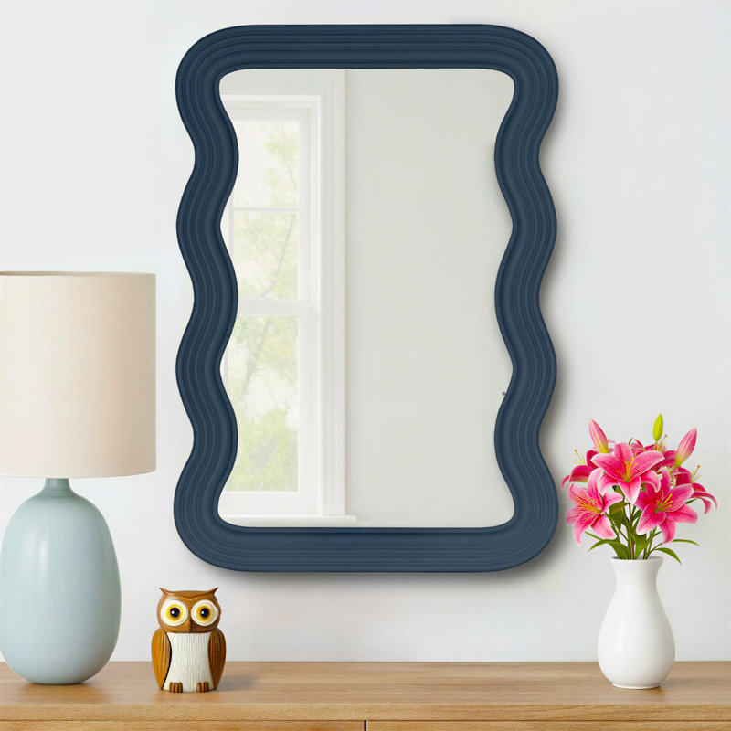 Axinia Wavy Manufactured Wood Accent Mirror, Denim