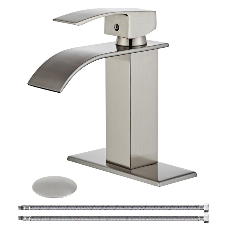 Robinet de salle de bain à un trou avec plateforme et drain, Nickel brossé
