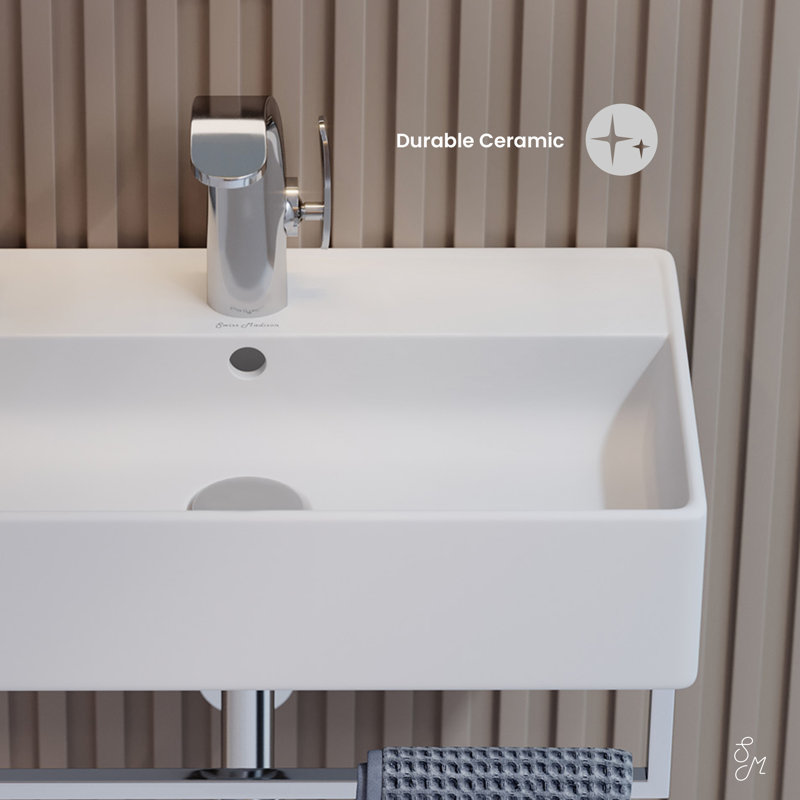 Lavabo de salle de bain mural 22 "avec barre à serviettes argentée Claire, Chrome