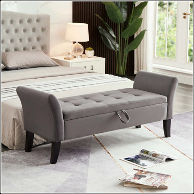 Banc de rangement rembourré en velours 51,5 po