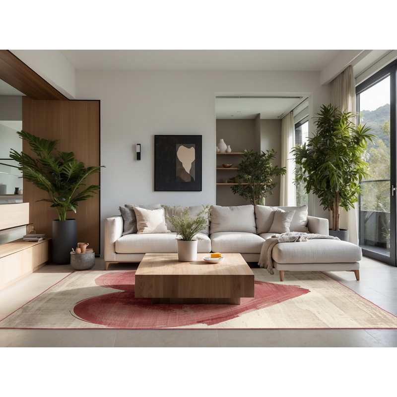 Tapis beige moelleux et moelleux à motif abstrait moderne et contemporain Fairweather Valentines, 2 x 4