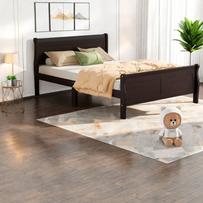 Élégants lits en bois grand format avec tête de lit, pin massif durable, design espresso moderne pour la maison