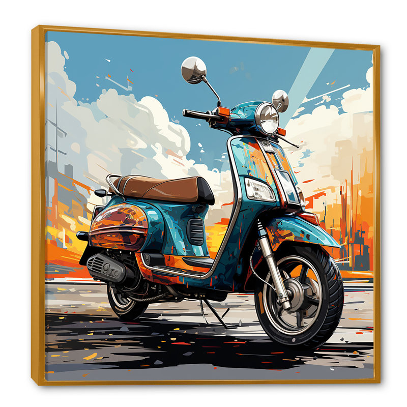 Edgy Scooter Odyssey - impressions sur toile, Cadre flottant doré, H 36 po x l 36 po