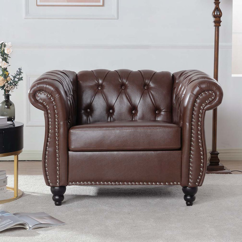Fauteuil d'appoint pour salon, Simili cuir brun foncé, Noir