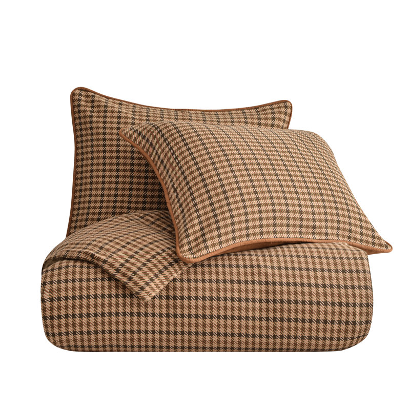 Clifton Woven Twill Plaid Brown/Green/Cream 100% Cotton Western Comforter Set, King Comforter + 2 Shams