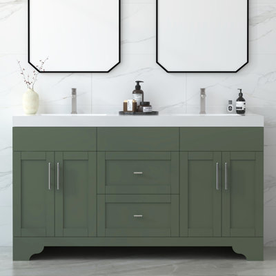 Aurilla 60 in. Double Sinks Freestanding Bath Vanity in Forest Green with White Carrara Quartz Top