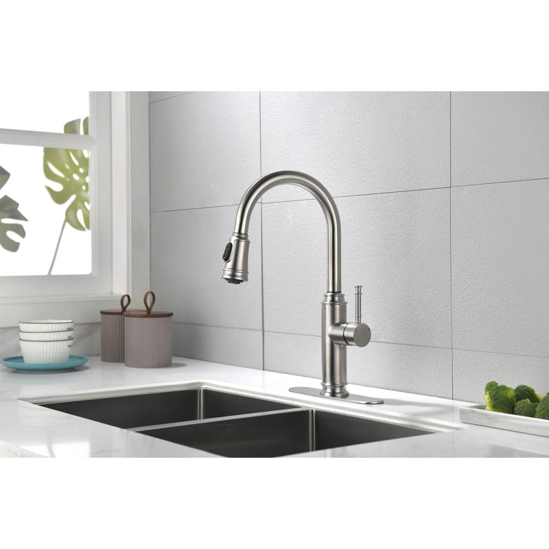 Robinet de cuisine à poignée unique et bec haut extractible, robinet d'évier en acier inoxydable avec douchette extractible, débit de 1,8 GPM