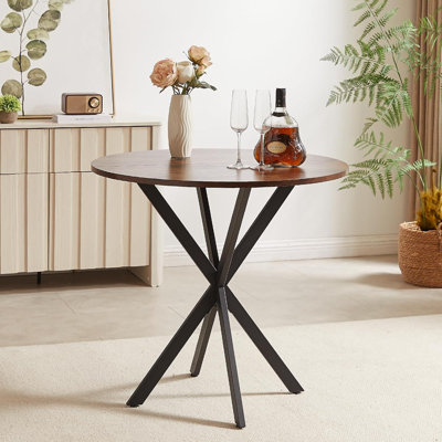 31.5" Round Dining Table For 2-4, Modern Circle Kitchen Table With X-Shaped Metal Base & Wooden Top, Space-Saving Design For Small Spaces, Dining Room
