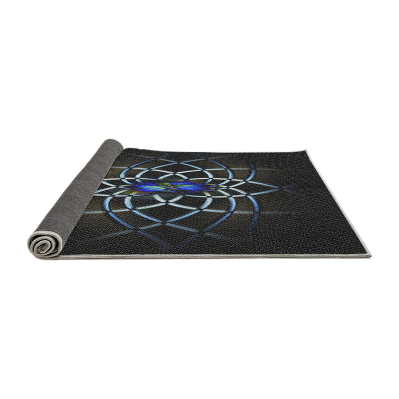 Tapis noir/bleu tissé à la machine, Rond 5 pi