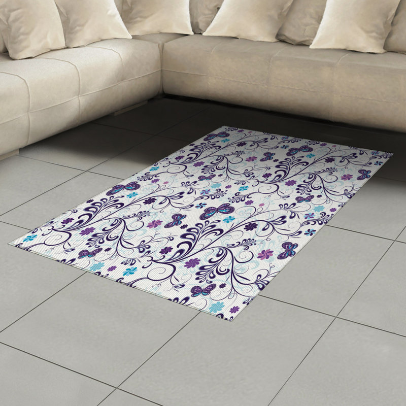 Tapis décoratif floral à haute densité en fibres de polyester, Rectangle— 4 pi x 5 pi 8 po