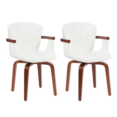 Mid-Century Modern Bentwood PU Leather Swivel Dining Chairs (Set Of 2)