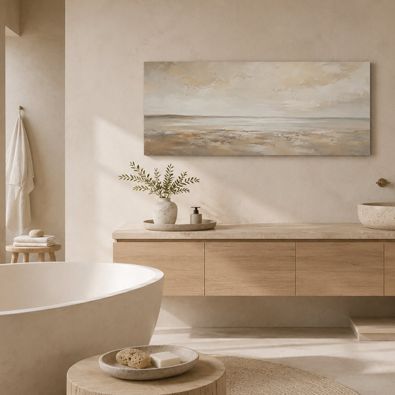 Jadie de paysage côtier beige et gris, L 40 po x H 20 po x P 1,5 po