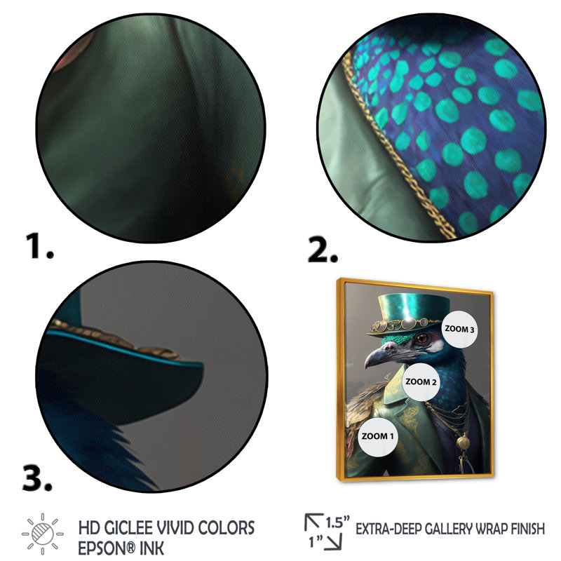 «Peacock Gangster in NYC II», impression sur toile, H 40 po x l 30 po x P 1,5 po, Toile avec cadre flottant or
