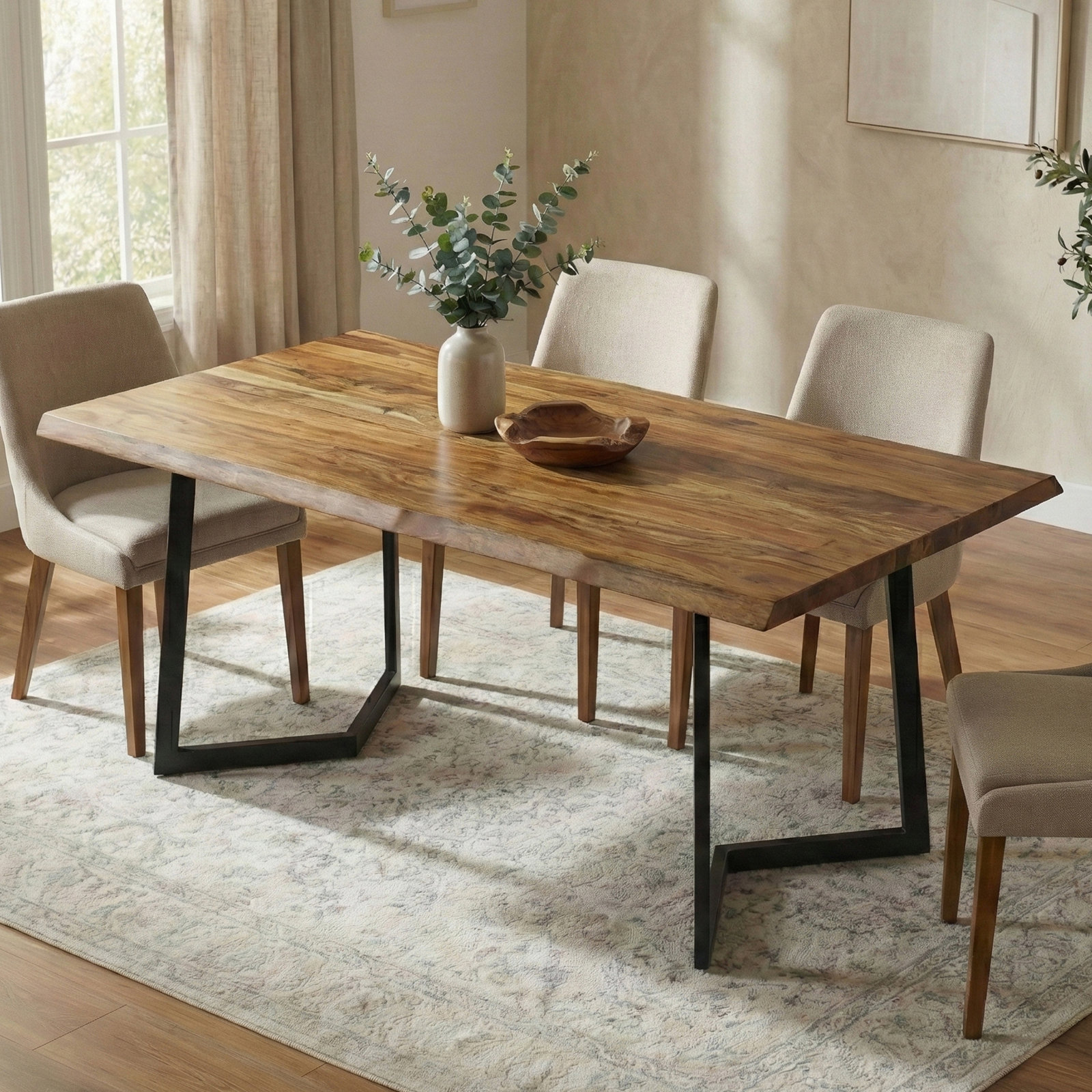 Hylan 72" Mango Dining Table, Light Brown/Black