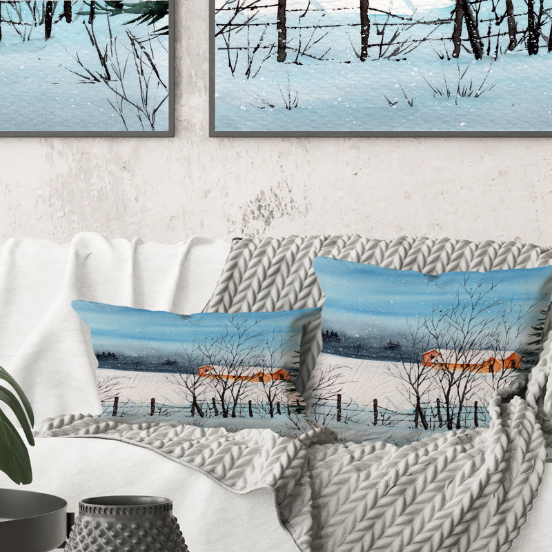 Un paysage d'hiver avec des maisons enneigées - Coussin 1