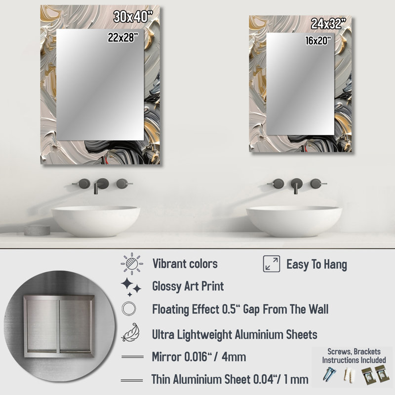 Late Night Jazz Vintage Gray And Gold - Abstract Painting Decorative Wall Mirror, Modern Mirror, Printed Metal Art, 40" x 30"