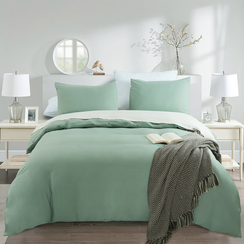 Brushed Microfiber Duvet Cover Set, King Duvet Cover + 2 King Pillowcases, Sage Green