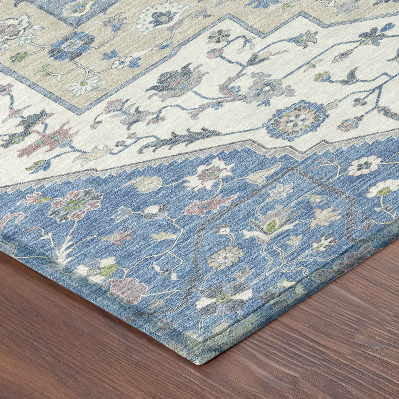 Machine Washable Indoor/Outdoor Chantille ACN2533 Traditional Rug, Denim, Rectangle 5' x 7'6"