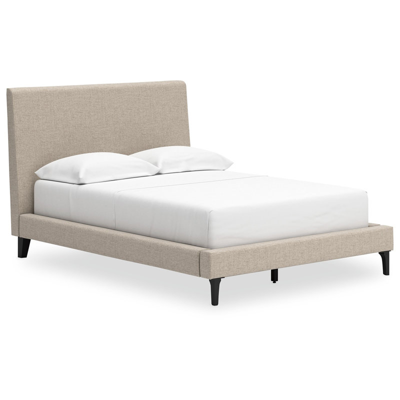 Lit à profil bas Ciel, tête de lit tapissier en polyester, gris, Double