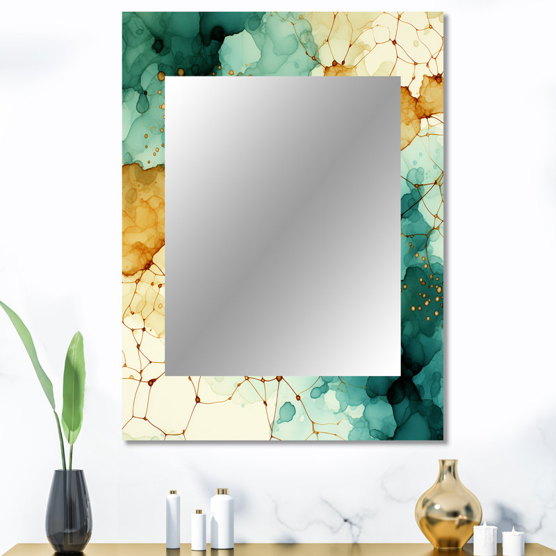 Matrice rétro sur nuage galactique rétro bleu sarcelle - miroir transitionnel, miroir mural décoratif moderne, impression d'art en métal