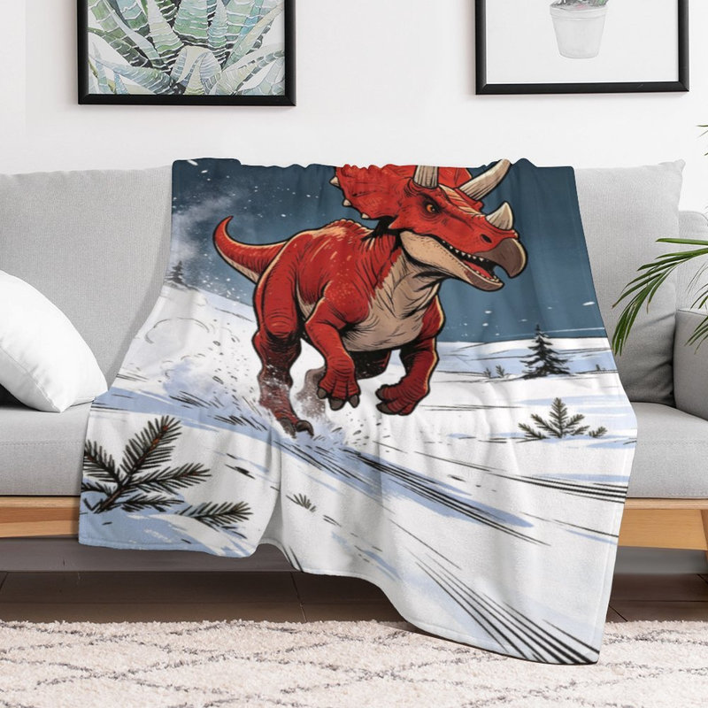 Jeté en flanelle de luxe rouge Triceratops Runn, couverture douce et douce pour le salon, 60 x 80 po