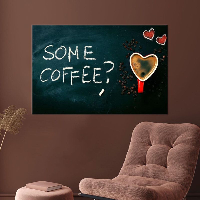 Art mural de cuisine moderne avec thème café en toile de coton durable, H 39 po x l 93 po, Toile tendue