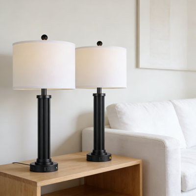 Modern Table Lamps Set Of 2 With USB-C & AC Outlet, 3-Way Dimmable Touch Control Bedside Lamps With LED Bulbs For Bedroom, Living Room, Or Office