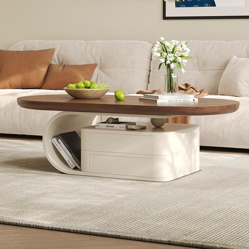 Table basse ovale de salon, H 15,7 po x L 51,2 po x l 27,6 po, Noyer foncé / blanc