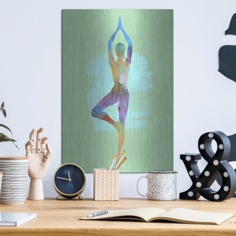 Ivy Bronx «Tree Pose Two Moon» par Tim Parker, art mural en métal, H 16 po x l 12 po