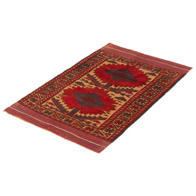 Tapis unique en laine noué à la main 2 pi 11 po x 4 pi 8 po nouvel âge Yoherlin
