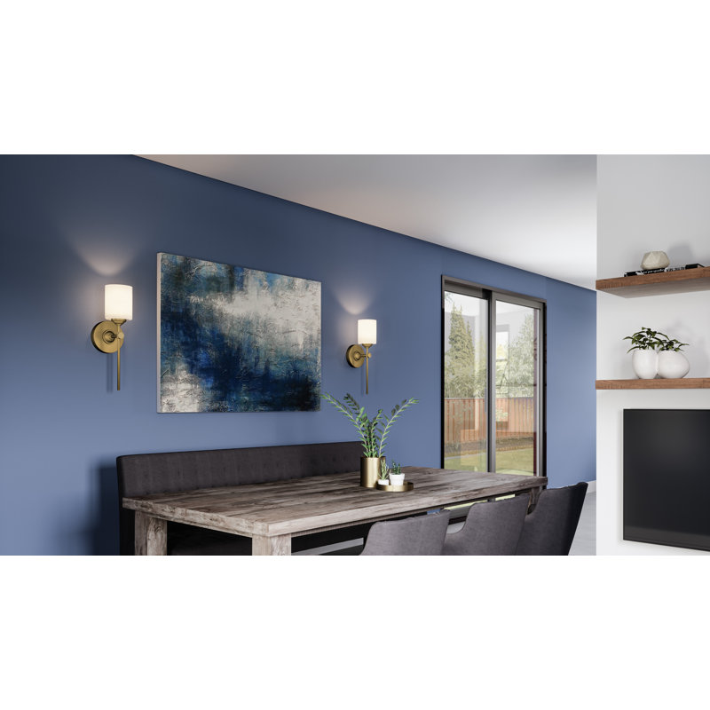 Weathered Brass Wall Sconce with Opal Glass Shade