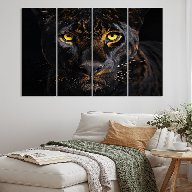 Black White Panther Majestic Panther - Animals Wall Art Prints - 4 Panels