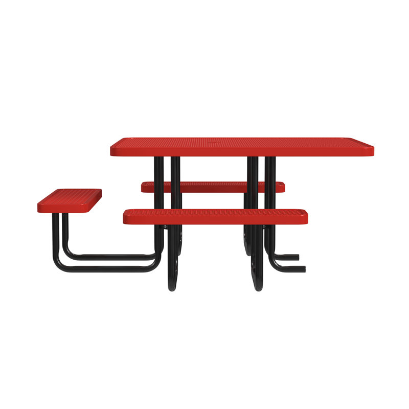 Leisure Craft 46" Square ADA Accessible Outdoor Picnic Table with 3 Bench Seats, Red