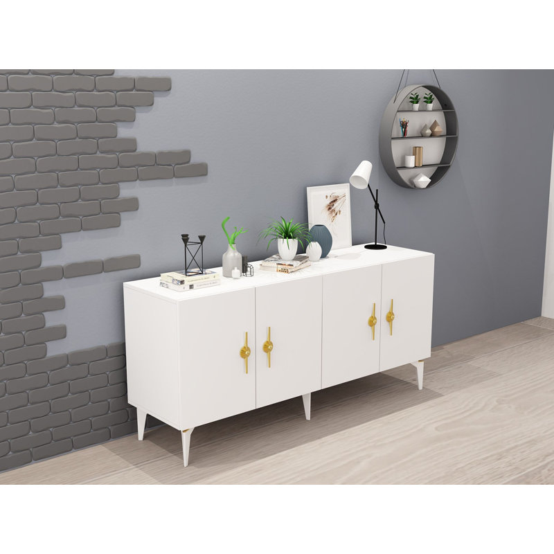 Catena Modern White Console Table, 100% Melamine Coated Particle Board, Thickness: 0.7 inches | Multiple Shelves, Wall-Mountable Design | Perfect for Living Room, Entryway & Office Spaces