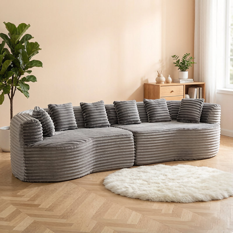 Canapé modulaire Curved, Velours côtelé gris